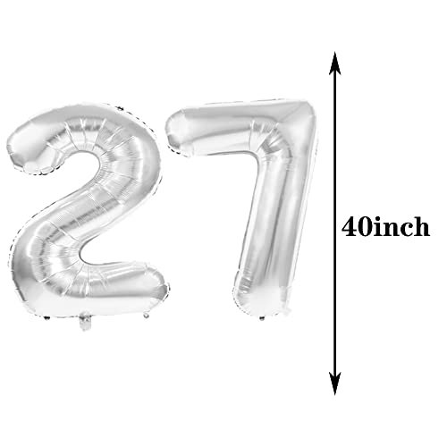 ZSNWGZ Sweet 27th Birthday Decorations Party SuppliesSilver Number 27 Balloons27th Foil Mylar Balloons Latex Balloon DecorationGreat 27th Birthday for GirlsWomenMenPhoto Props - Image 5