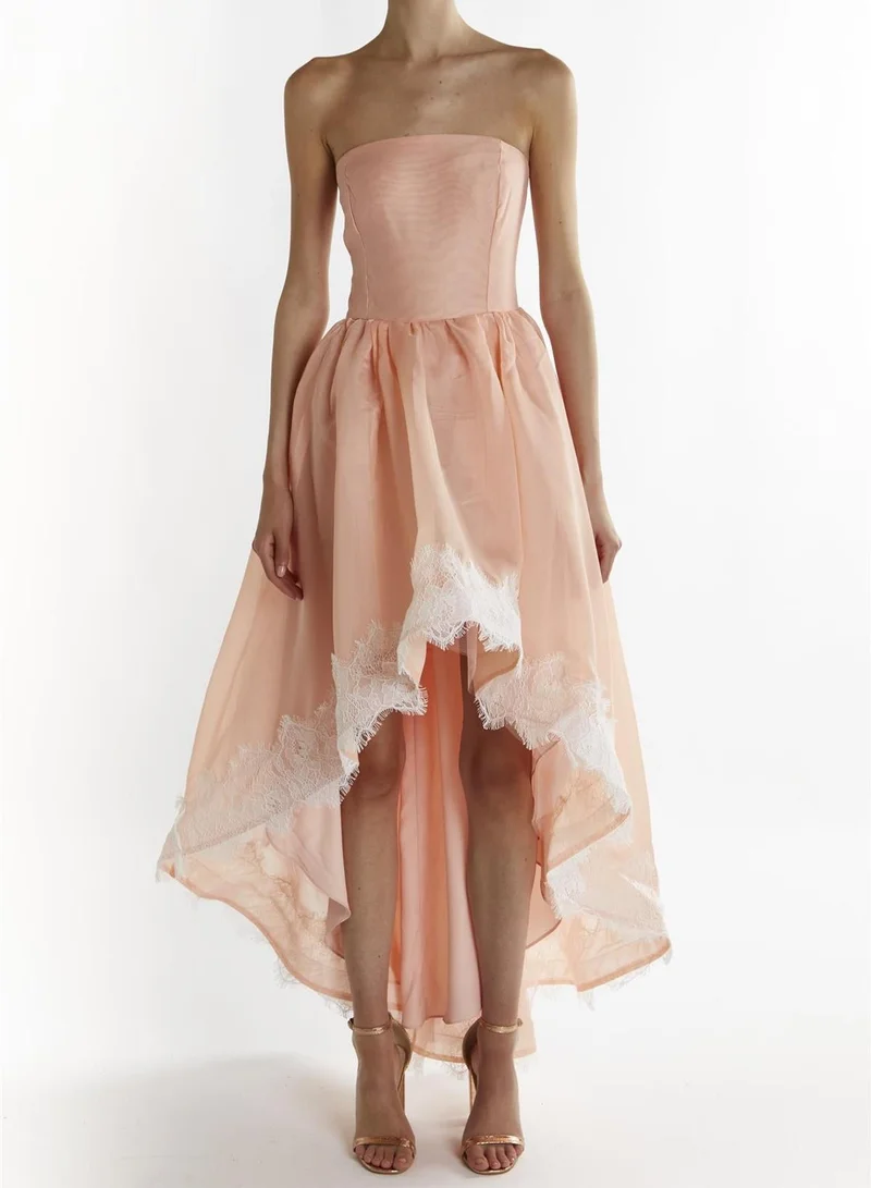True Decadence Dusty-Peach Leila Hi-Low Bandeau Midi-Dress