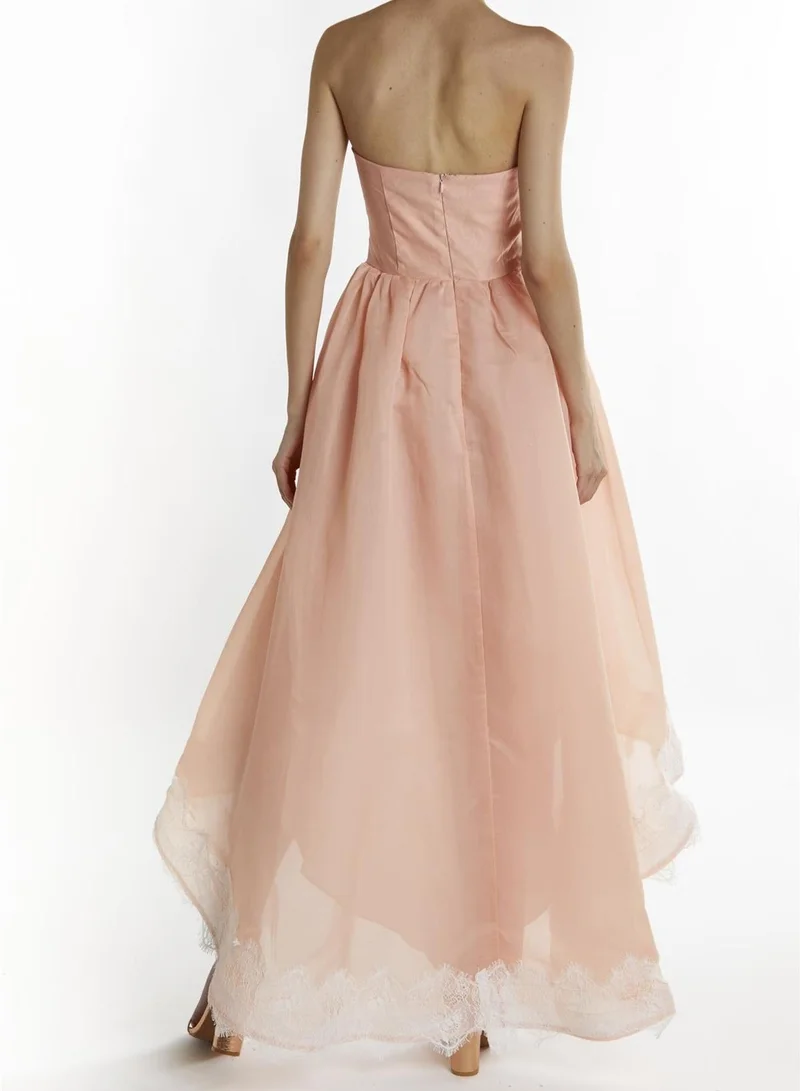 True Decadence Dusty-Peach Leila Hi-Low Bandeau Midi-Dress