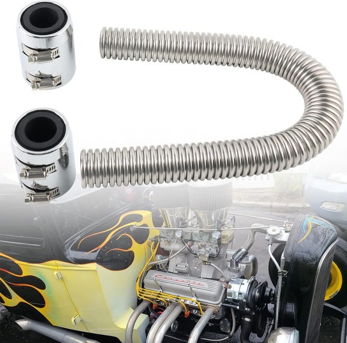 24" Stainless Steel Radiator Flexible Coolant Water Hose Kit with Chrome Caps