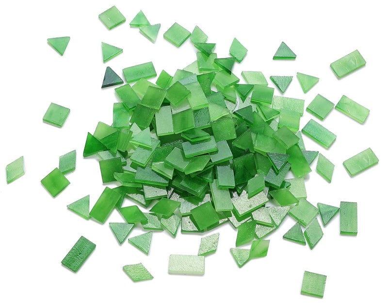Lanyani 200 Pieces Glass Mosaic Tiles for Crafts4 Shapes Mixed Colorful Tiffany Stained Glass PiecesSquareRectangleDiamondTriangleLeaf Green