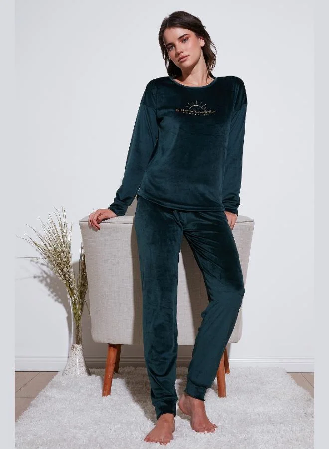 Lela Lela Standard Fit Crew Neck Soft Velvet Pajama Set Women's Pajama Set 6094201