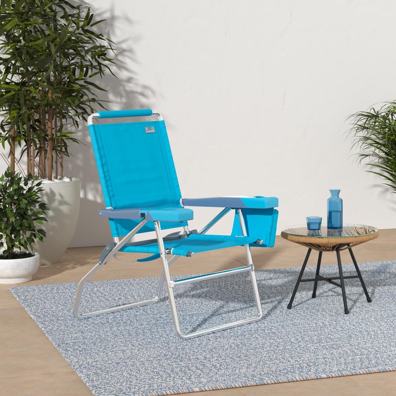 Rio Brands 17" Extended Height 4-Position Folding Beach, Camping, Lawn Chair, Turquoise - Image 2