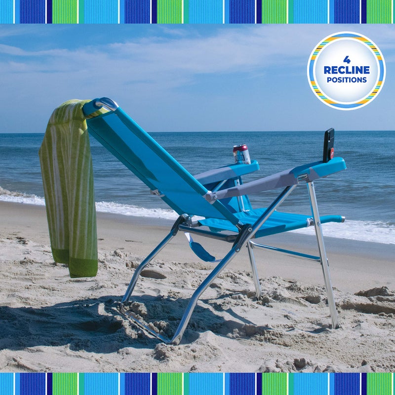 Rio Brands 17" Extended Height 4-Position Folding Beach, Camping, Lawn Chair, Turquoise - Image 4