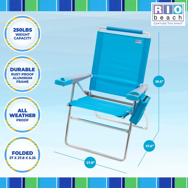 Rio Brands 17" Extended Height 4-Position Folding Beach, Camping, Lawn Chair, Turquoise - Image 3