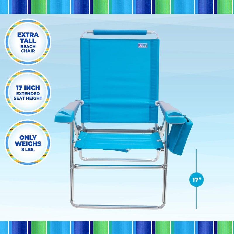 Rio Brands 17" Extended Height 4-Position Folding Beach, Camping, Lawn Chair, Turquoise - Image 5
