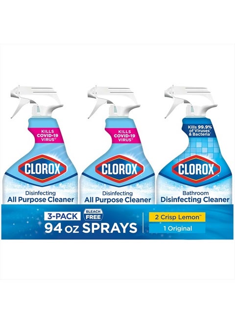 Disinfecting All-Purpose Cleaner 32 Oz and Disinfecting Bathroom Cleaner, Household Essentials, 30 Oz, Pack of 3