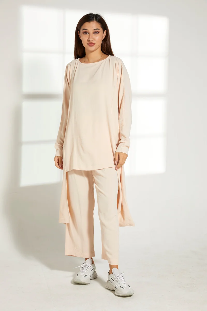 Moistreet Asymmetric Boat Neck Top & Pants Set