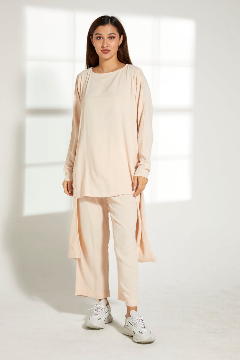 Moistreet Asymmetric Boat Neck Top & Pants Set - Image 1