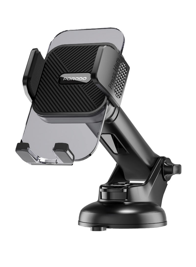 porodo 3 in 1 Mount Kit Multifunctional  Phone Holder Suitable for Air Vent, Dashboard and Windshield / Mobile Phone Holder / Car Phone Mount / Adjustable Viewing Angle / Horizontal & Vertical - Black - Image 1