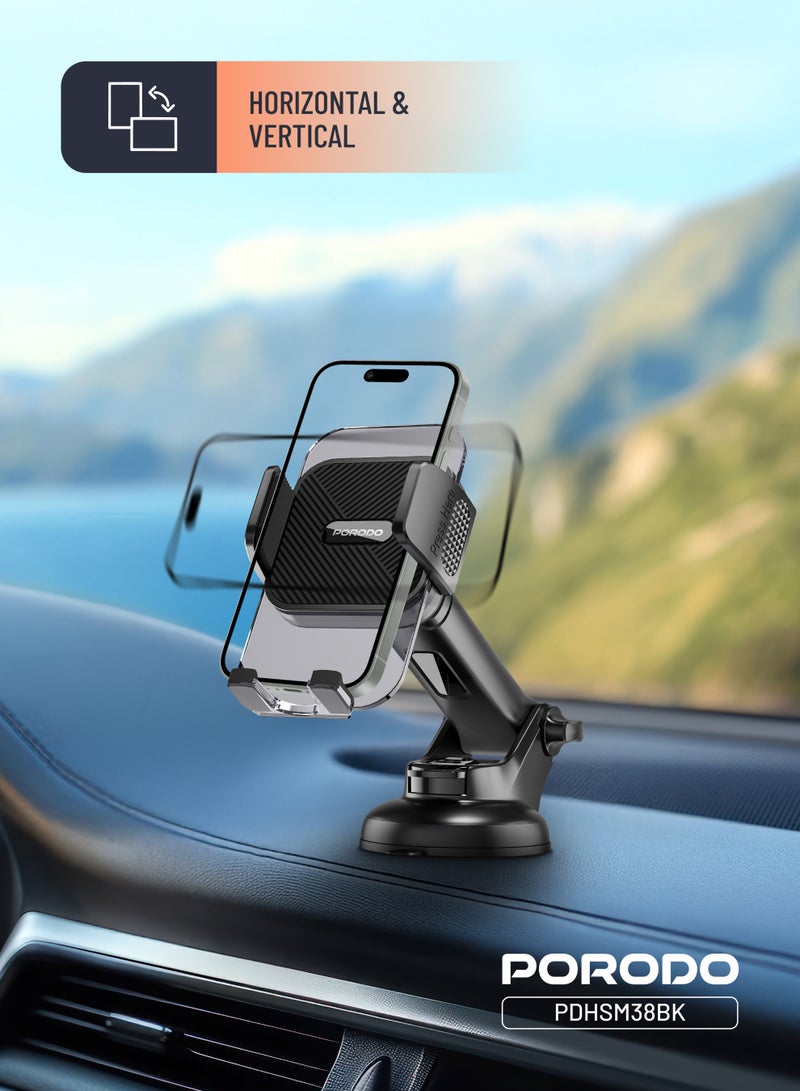 porodo 3 in 1 Mount Kit Multifunctional  Phone Holder Suitable for Air Vent, Dashboard and Windshield / Mobile Phone Holder / Car Phone Mount / Adjustable Viewing Angle / Horizontal & Vertical - Black - Image 3