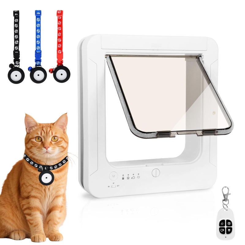 Fantspati Smart Cat Door for Interior Exterior Flap Opening is 767 H by 7 W RFID Cat Pet Door with 3 RFID Collar Sensor Keys 1 Remote 4 Way Locking Cat Flap Automatic Opening Cat Door White - Image 2