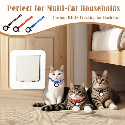 Fantspati Smart Cat Door for Interior Exterior Flap Opening is 767 H by 7 W RFID Cat Pet Door with 3 RFID Collar Sensor Keys 1 Remote 4 Way Locking Cat Flap Automatic Opening Cat Door White - Image 3