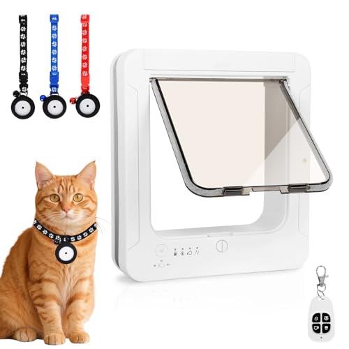 Fantspati Smart Cat Door for Interior Exterior Flap Opening is 767 H by 7 W RFID Cat Pet Door with 3 RFID Collar Sensor Keys 1 Remote 4 Way Locking Cat Flap Automatic Opening Cat Door White - Image 1