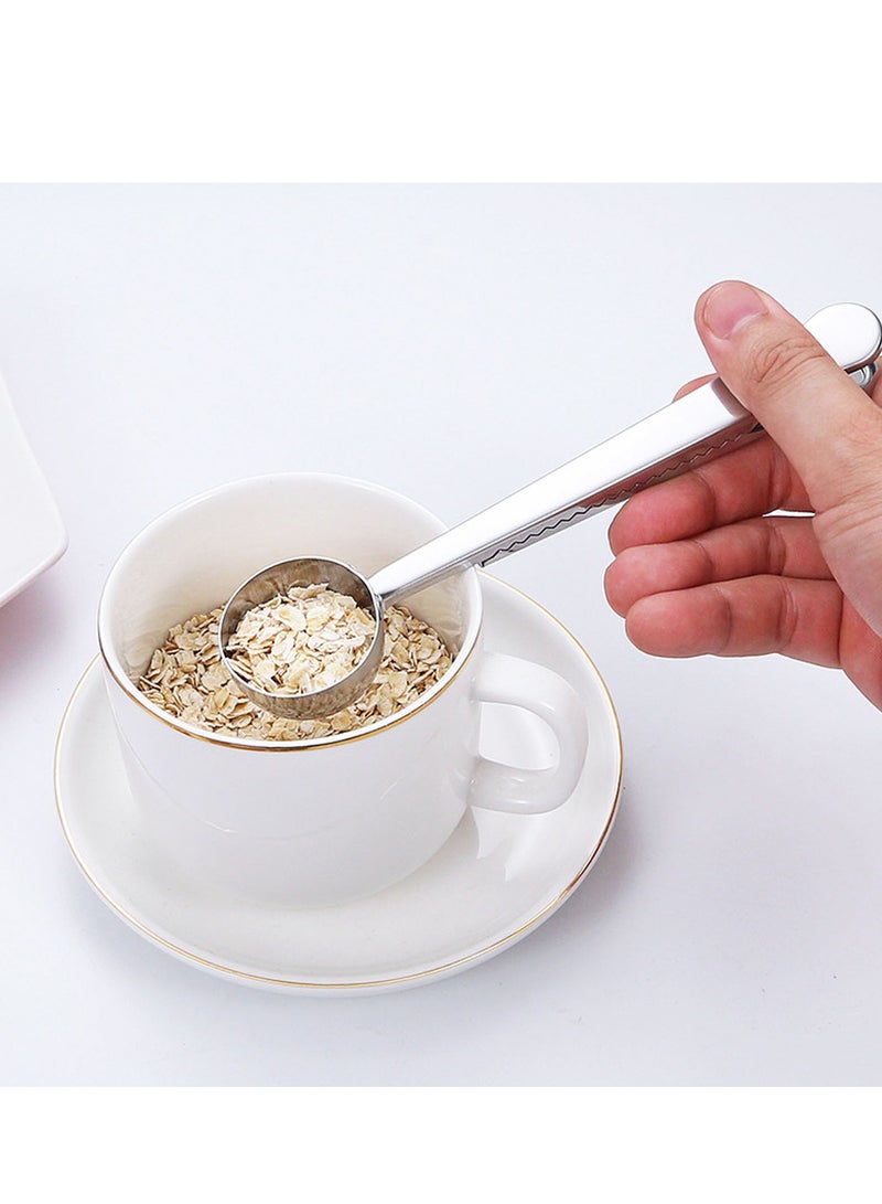 2 in 1 Coffee Spoon With Clip Stainless Steel Tablespoon with Long Handle Sealing Bag Clip (Silver)  - Image 4