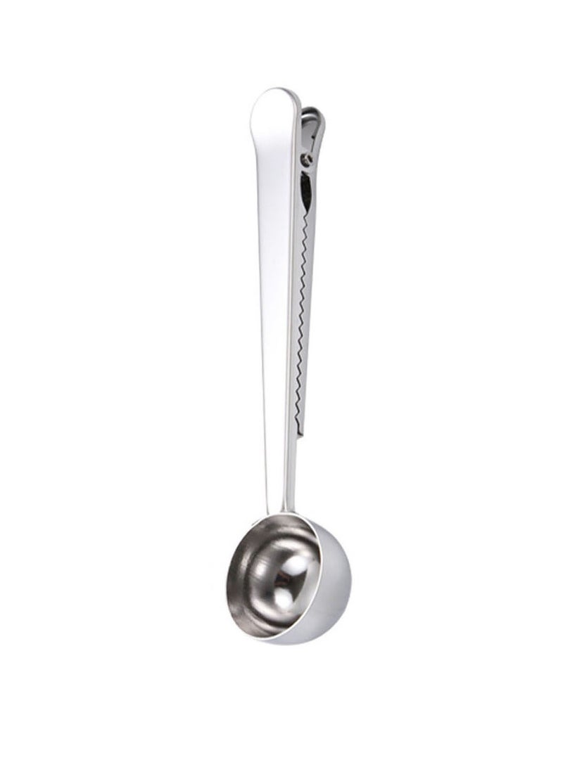 2 in 1 Coffee Spoon With Clip Stainless Steel Tablespoon with Long Handle Sealing Bag Clip (Silver)  - Image 2