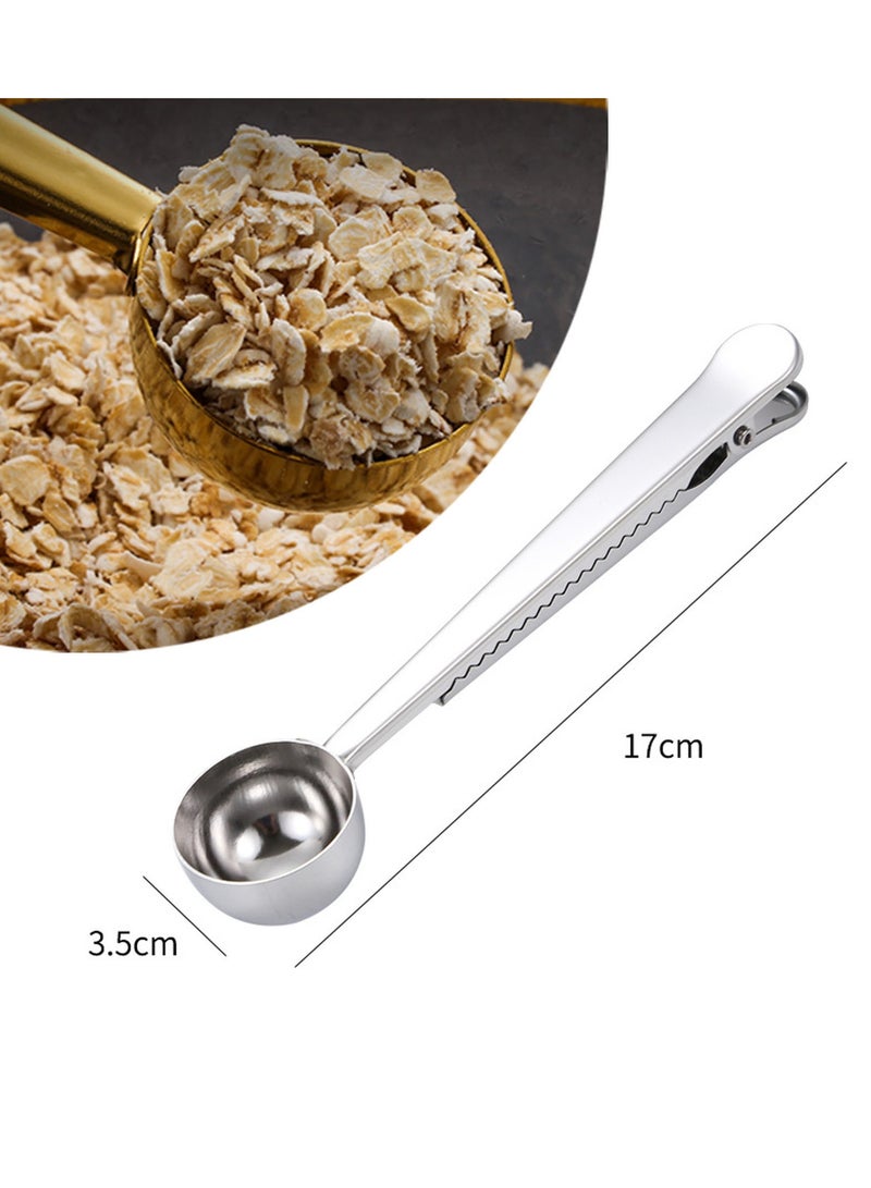 2 in 1 Coffee Spoon With Clip Stainless Steel Tablespoon with Long Handle Sealing Bag Clip (Silver)  - Image 5