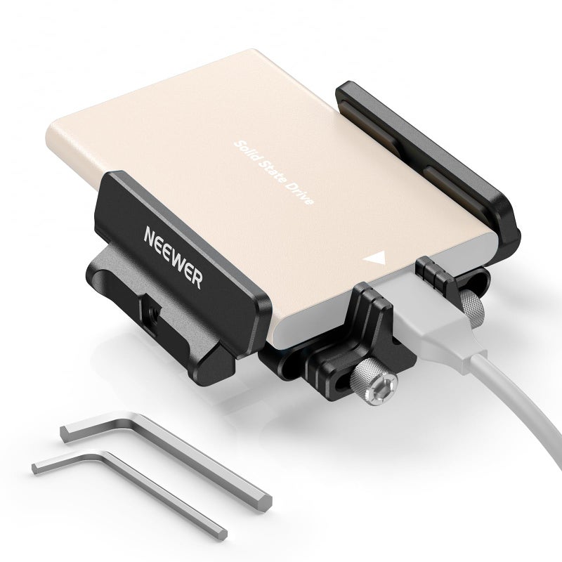 NEEWER Mount Bracket SSD Holder with Cold Shoe Cable Clamp 1626 for Samsung T5 T7 SSD SanDisk Compatible with SmallRig Cage for BMPCC 4K 6K Compatible with iPhone 15 Pro Max Phone Cage UA035 - Image 2