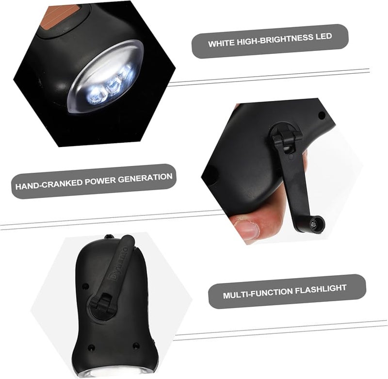 Jojofuny 2pcs Black Hand Crank Emergency Flashlight Rechargeable Long Distance Outdoor Light - Image 5