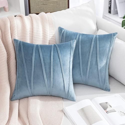 Khooti Velvet Striped Cushion Cover Pack of 1-26"X26"/66X66 Cm | Ice Blue | Soft Pillow Covers Cushion Case for Sofa Bedroom Living Room Chair Car, Cushion Cover with Zig Zag Pattern - Image 2