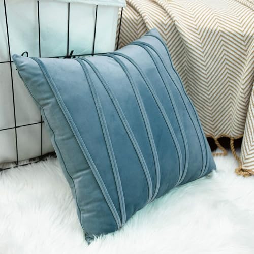 Khooti Velvet Striped Cushion Cover Pack of 1-26"X26"/66X66 Cm | Ice Blue | Soft Pillow Covers Cushion Case for Sofa Bedroom Living Room Chair Car, Cushion Cover with Zig Zag Pattern - Image 1