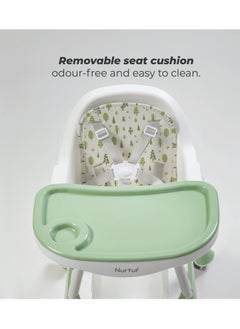 Nurtur High chair, Storage Basket, Lockable Wheels, wooden finish, with padded cushioning, Detachable Tray, footrest included - Green - pzsku/ZC89F954244AB5E64B305Z/45/_/1739868329/6347369b-8209-4dc9-8468-30b5ac915f84