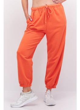 Women Drawstring Embroidered Logo Jogger Pants, Orange