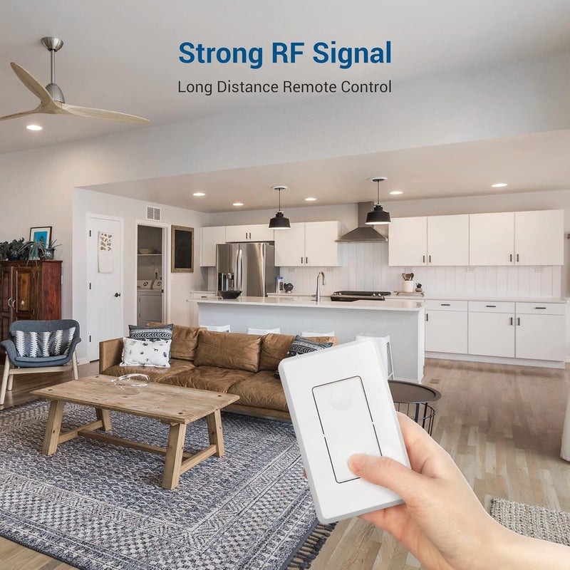 DEWENWILS مجموعة مفتاح ضوء لاسلكي 3 طرق وجهاز استقبال، تحكم عن بعد للأضواء السقفية، المراوح، المصابيح، بدون أسلاك داخل الجدران، بدون حاجة إلى واي فاي، مفتاح لوحة لاسلكي، نطاق RF 100 قدم - Image 5