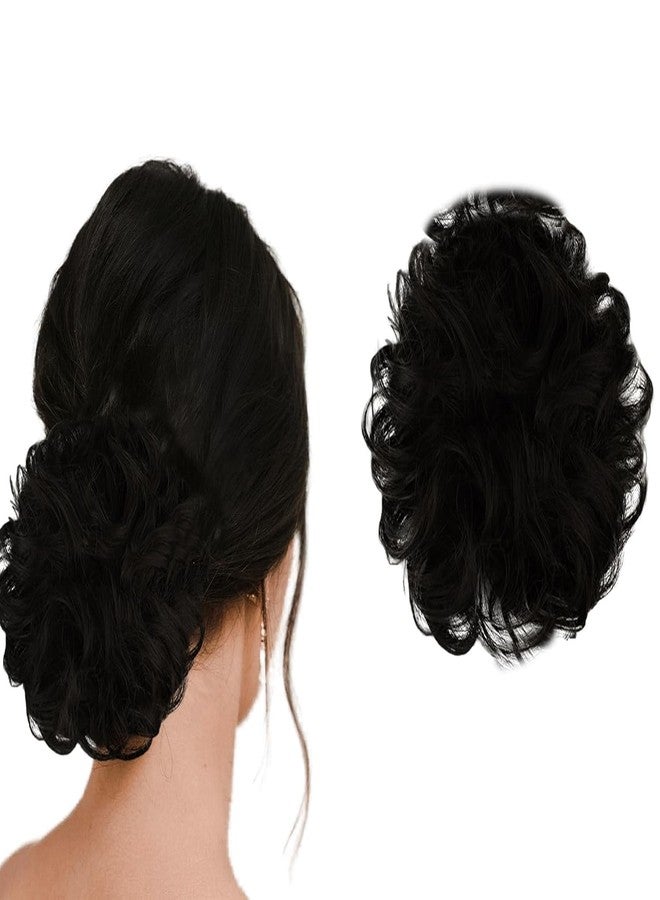 click2shop إكسسوارات شعر أنيقة للنساء من كليك تو شوب - تسريحات شعر جودا للنساء - وصلات شعر على شكل كعكة فوضوية - ربطات شعر صناعية على شكل دونات لصنع الكعكة - مع شريط مطاطي مرن - أسود - عبوة من قطعة واحدة - Image 1