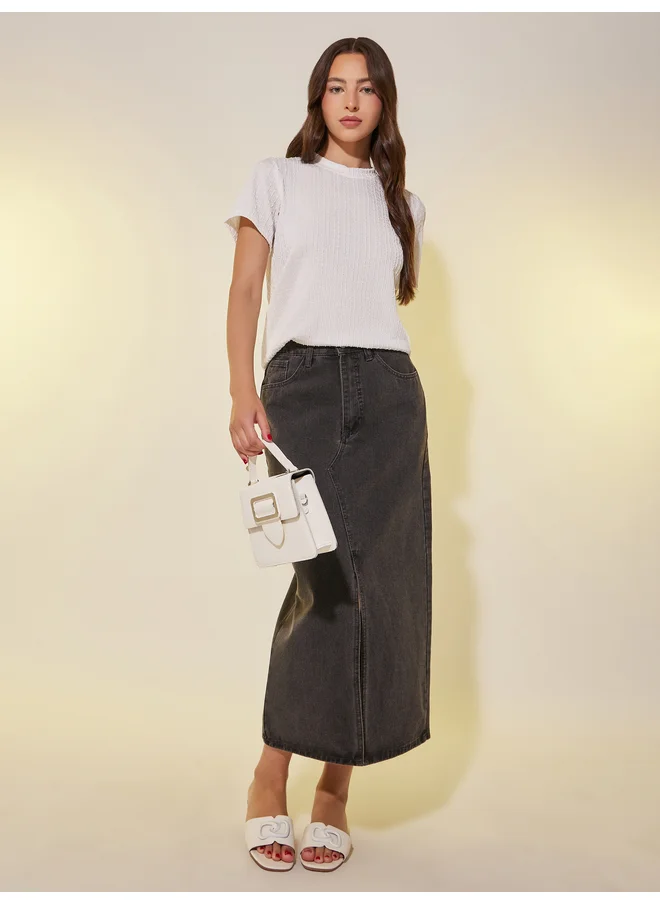 تايك تو Take Two Textured Round Neck Regular Fit T-Shirt