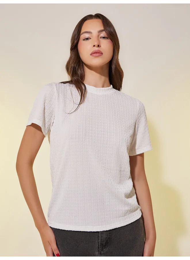 تايك تو Take Two Textured Round Neck Regular Fit T-Shirt
