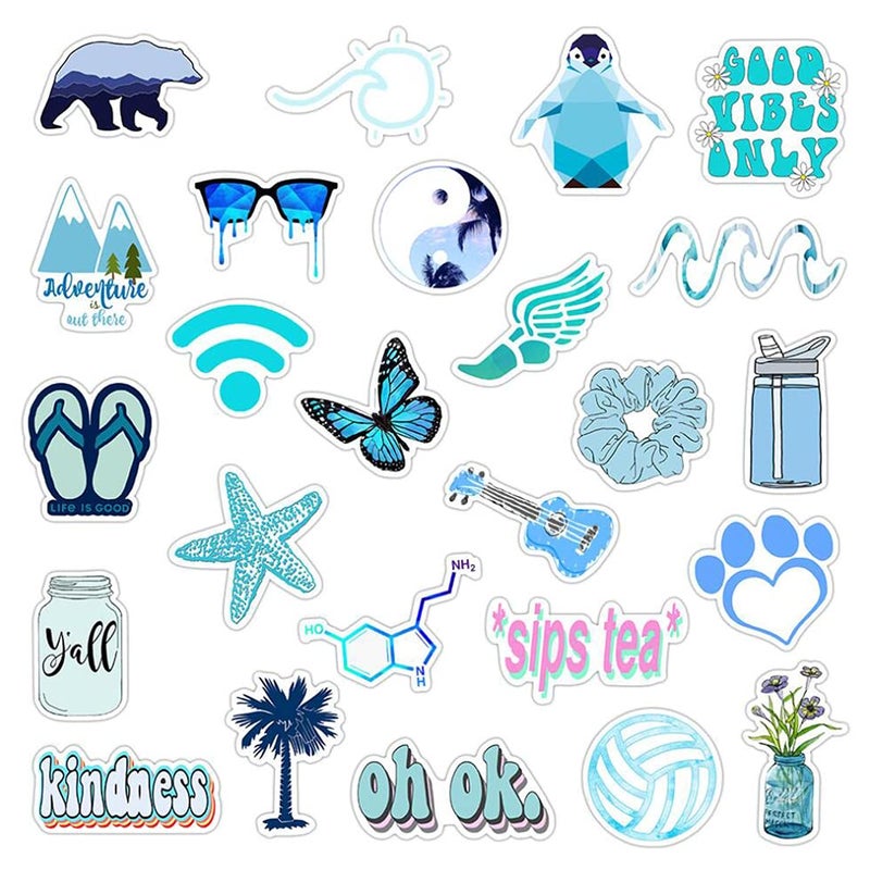 Wooowyet Girl's Blue Aesthetic Stickers - Waterproof Cute Stickers 50 PCS for Water Bottle, Laptop, Phone - Teens & Kids - Image 5