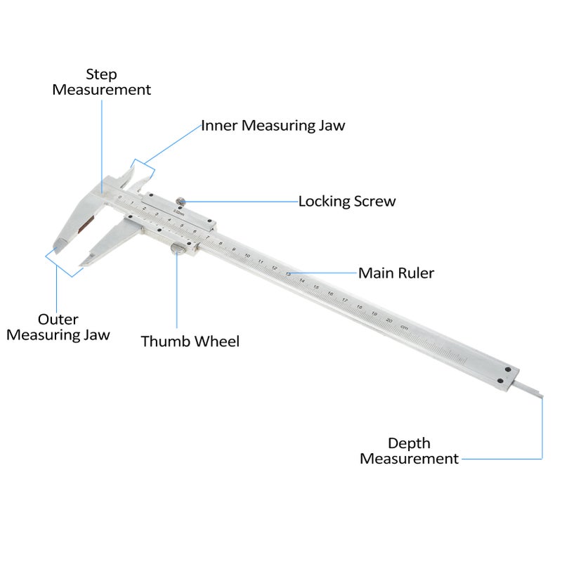 Vernier Caliper Carbon Steel Caliper Measuring Tool 0-8inch/0-200mm 0.001mm High Precision Caliper Manual Micrometer Slide Caliper Measuring Caliper Tool - Image 3