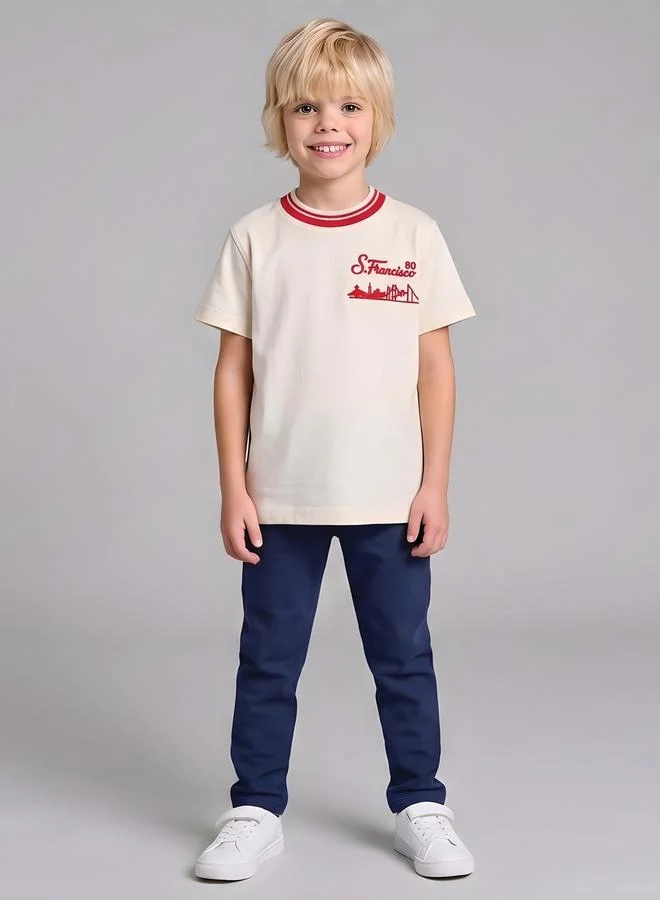 Take Two Boys Regular City T-Shirt with Contrast Tipped Rib By Juniorloom