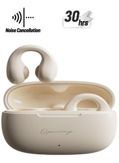 Open Ear Clip Headphones, Bluetooth 5.3 Wireless Earbuds, Sport Clip-on Earphones with Bone Conduction Technology, 30H Playtime, Built-in Microphone, Waterproof, Compatible with Android & iOS, White