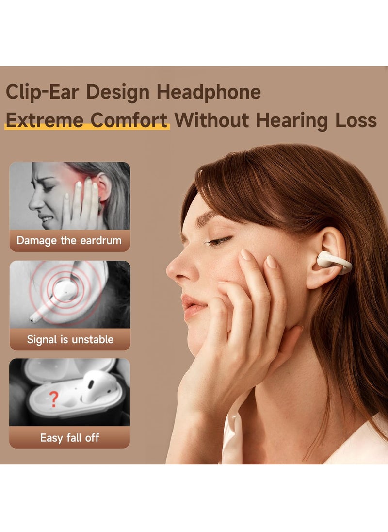 SYOSI - Open Ear Clip Headphones, Bluetooth 5.3 Wireless Earbuds, Sport Clip-on Earphones with Bone Conduction Technology, 30H Playtime, Built-in Microphone, Waterproof, Compatible with Android & iOS, White - Image 1