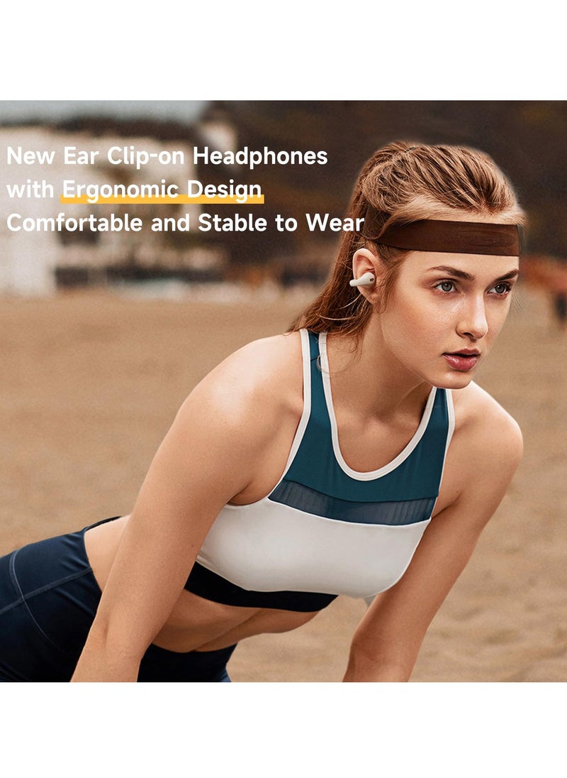 SYOSI - Open Ear Clip Headphones, Bluetooth 5.3 Wireless Earbuds, Sport Clip-on Earphones with Bone Conduction Technology, 30H Playtime, Built-in Microphone, Waterproof, Compatible with Android & iOS, White - Image 1