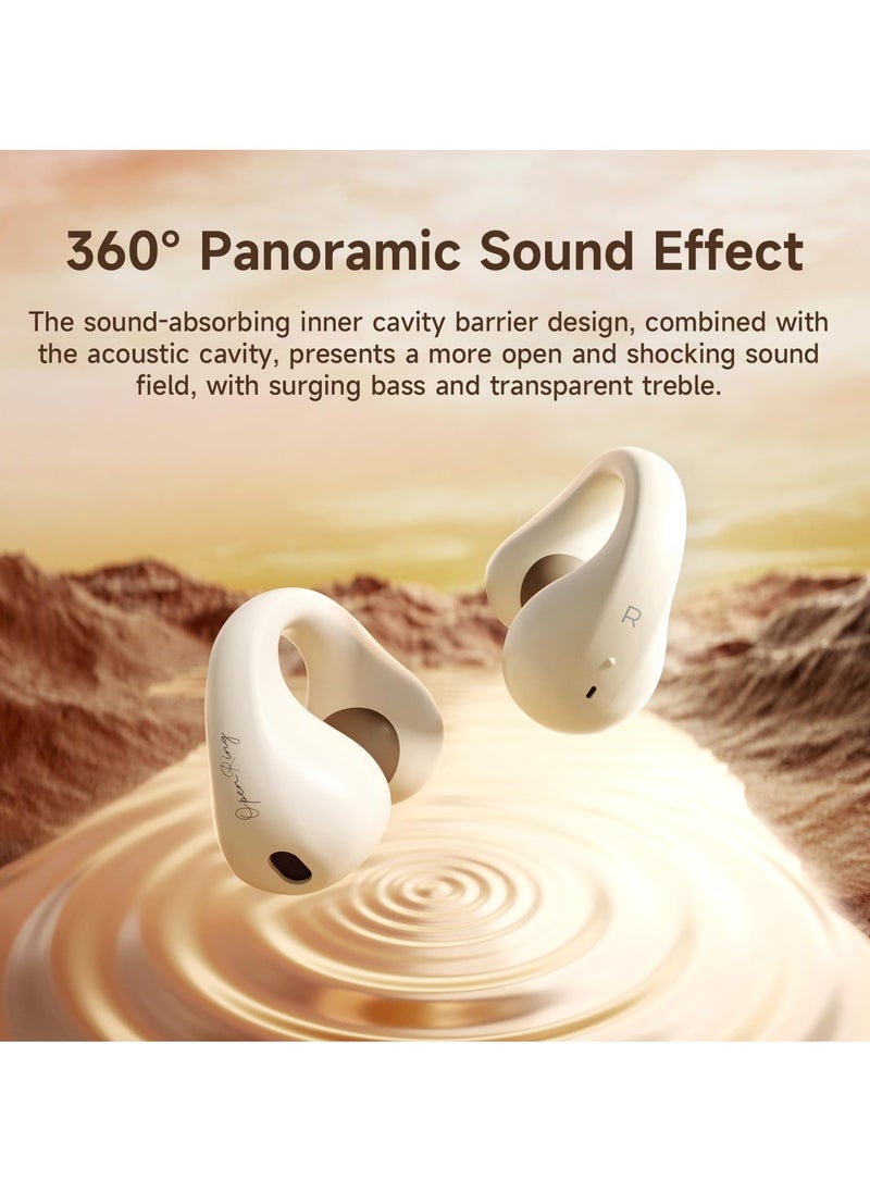 SYOSI - Open Ear Clip Headphones, Bluetooth 5.3 Wireless Earbuds, Sport Clip-on Earphones with Bone Conduction Technology, 30H Playtime, Built-in Microphone, Waterproof, Compatible with Android & iOS, White - Image 1