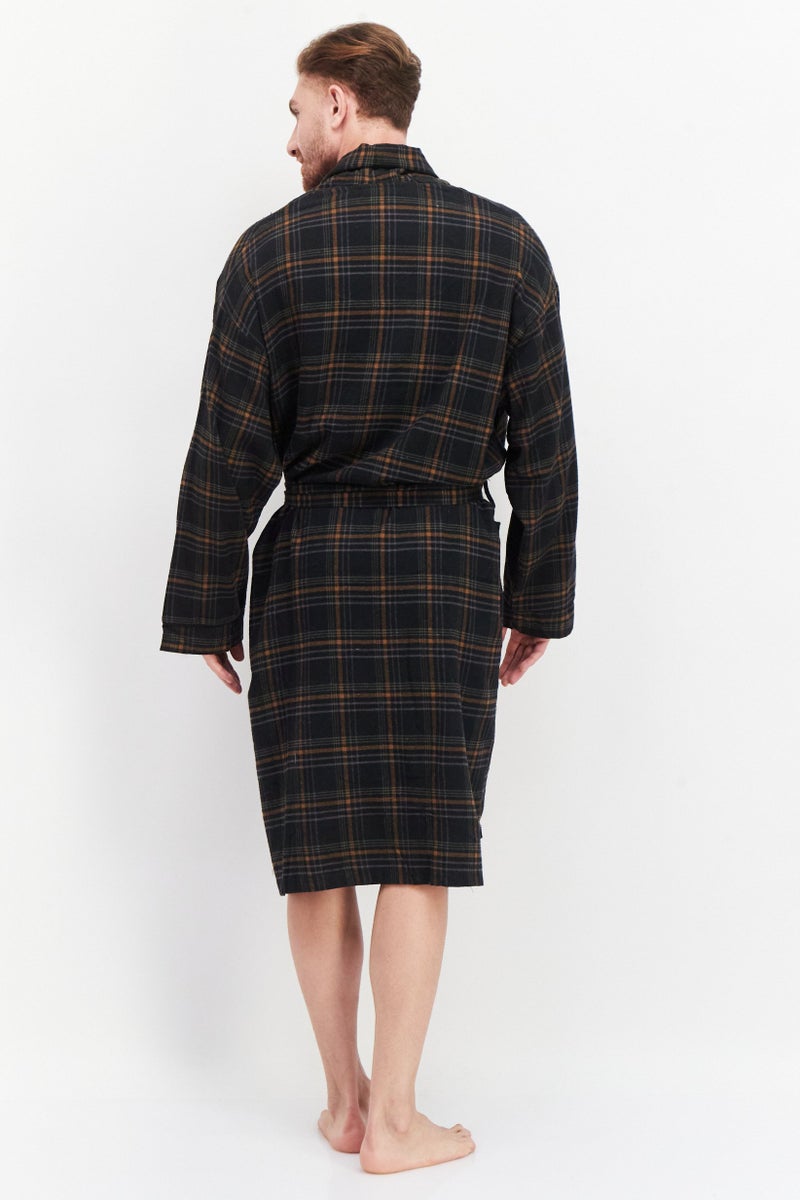 Bottoms Out Men Windowpane Long Sleeve Robe, Black Combo  - Image 2