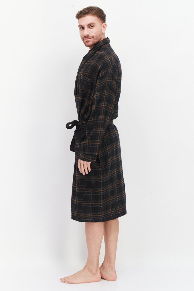 Bottoms Out Men Windowpane Long Sleeve Robe, Black Combo  - Image 3