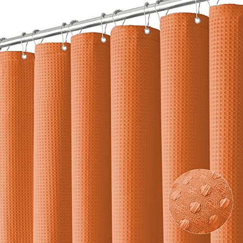 Dynamene Burnt Orange Fabric Shower Curtain Waffle Weave Textured Heavy Duty Cloth Shower Curtains for Bathroom 256GSM Hotel Luxury Weighted Bath Curtain Set with 12 Hooks72x72 Burnt Orange