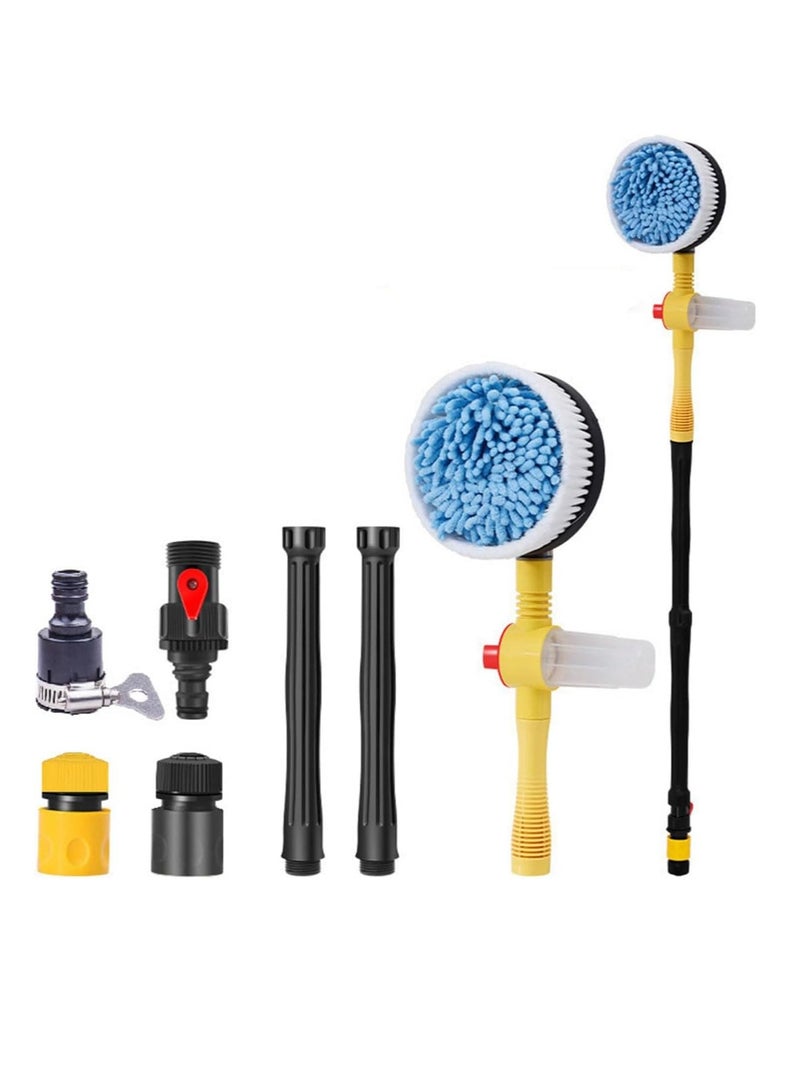 Auto rotary cleaning brush with soap dispenser and hose fitting  soft bristles for automotive  long handle rotary mop cleaning brush  water flow - Image 1