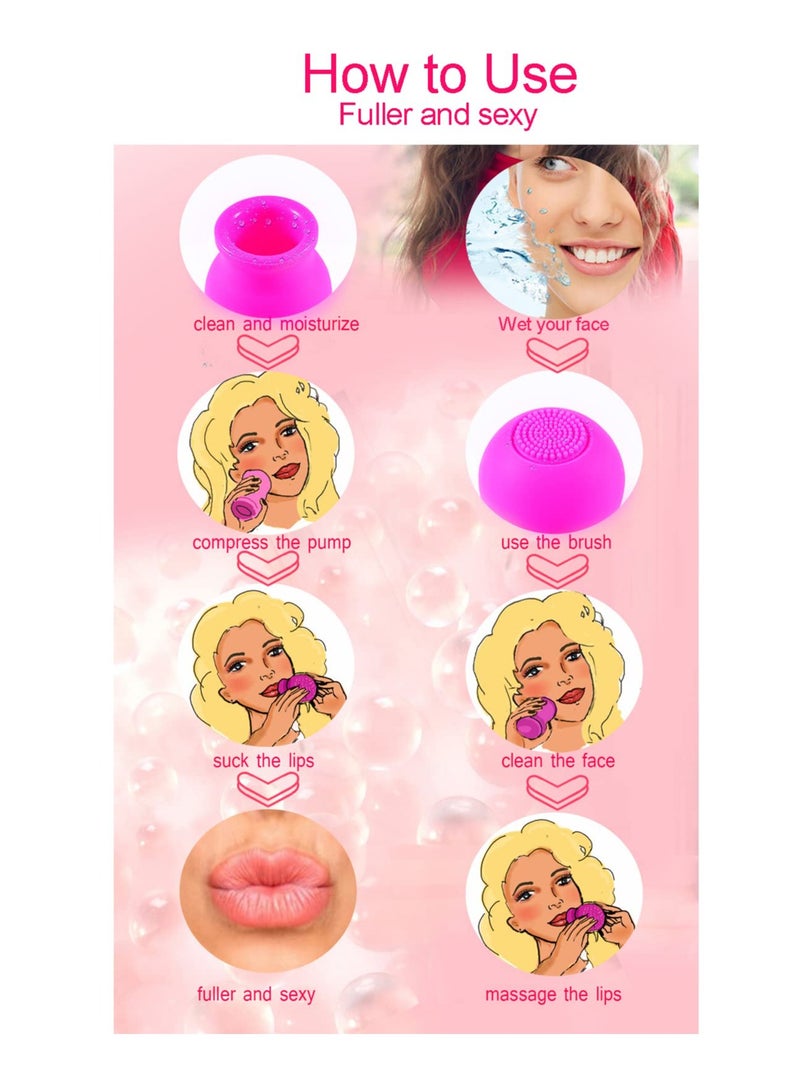 SYOSI Soft Silicone Lip Plumper Device, Lip Makeup Lip Enhancement Device, Quickly Face Clean Massage Silicone Lip Pump With Brush (Pink) - Image 3