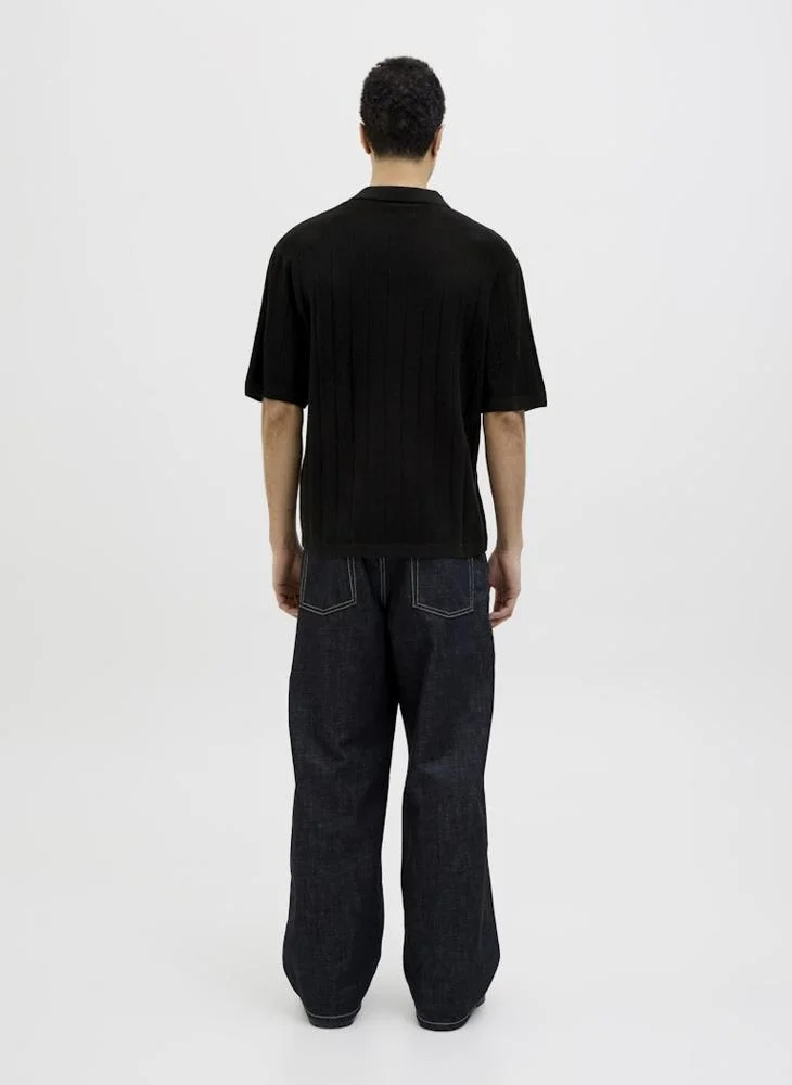 JACK & JONES Knit Short Sleeve Split Neck Polo Shirt