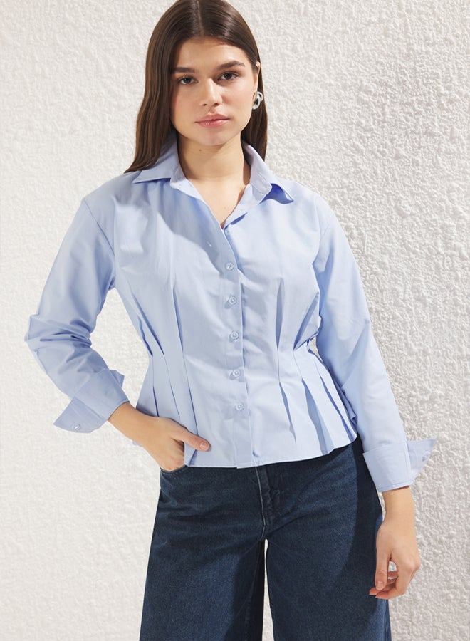 trendyol Light Blue Fitted/Waist-Sit Woven Shirt - Image 1
