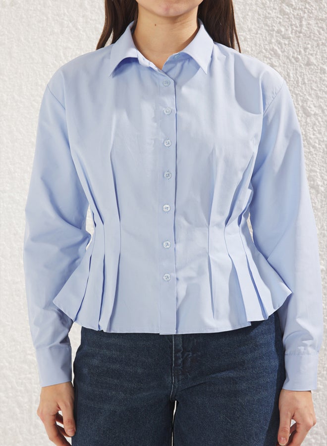 trendyol Light Blue Fitted/Waist-Sit Woven Shirt - Image 4