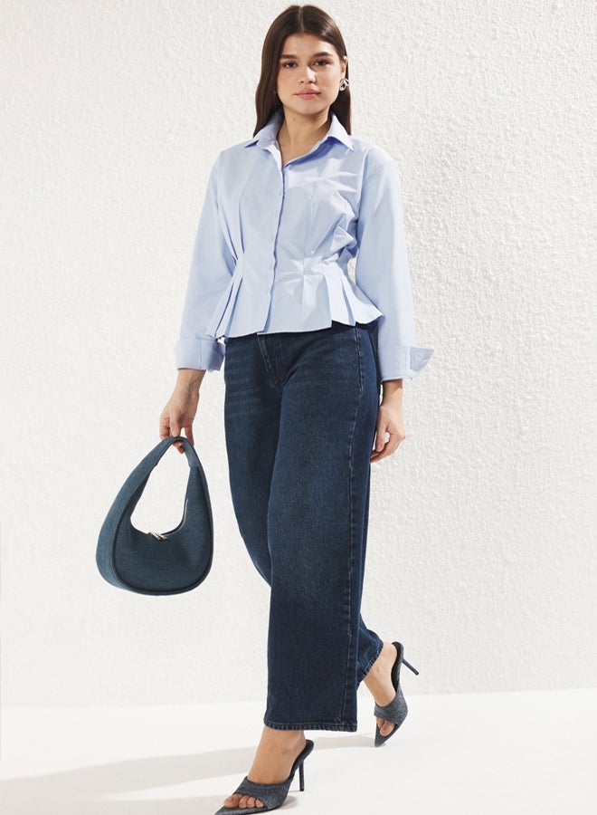 trendyol Light Blue Fitted/Waist-Sit Woven Shirt - Image 2