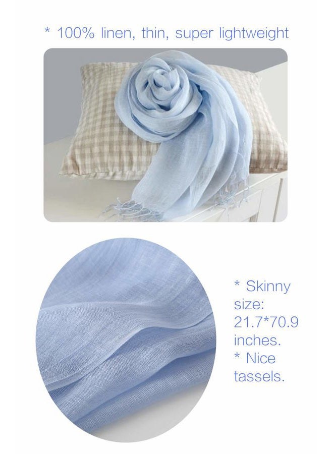 Jeelow Lightweight Summer Scarf Shawl Wrap 100% Linen Scarves for Men Women Breathable Versatile Solid Colors (Powder Blue) - Image 4