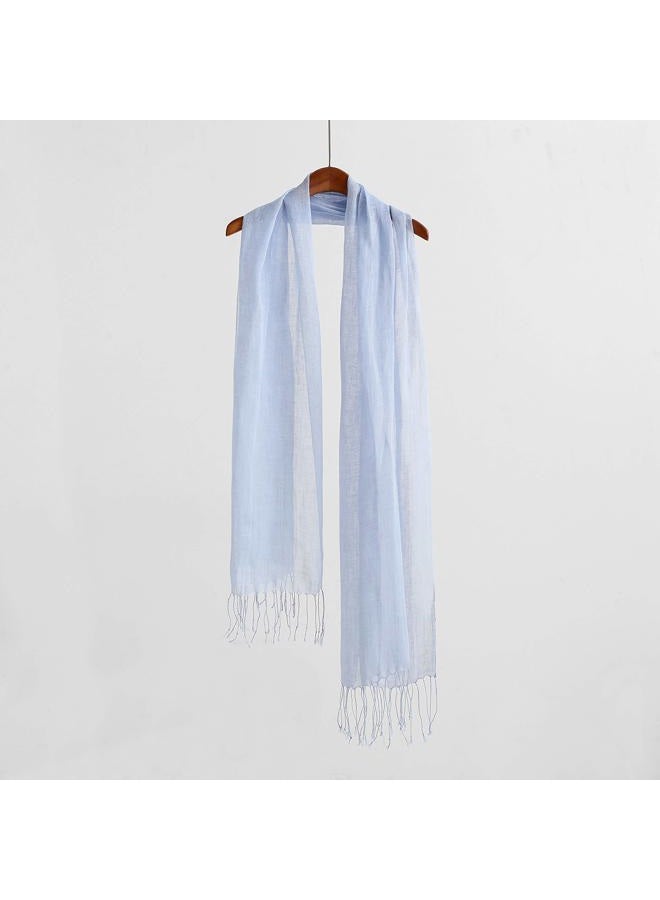 Jeelow Lightweight Summer Scarf Shawl Wrap 100% Linen Scarves for Men Women Breathable Versatile Solid Colors (Powder Blue) - Image 5