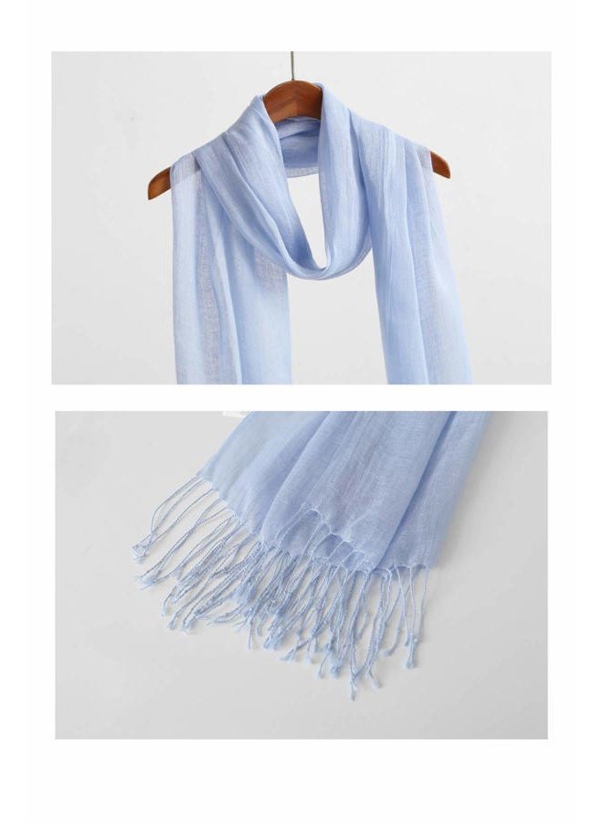 Jeelow Lightweight Summer Scarf Shawl Wrap 100% Linen Scarves for Men Women Breathable Versatile Solid Colors (Powder Blue) - Image 3